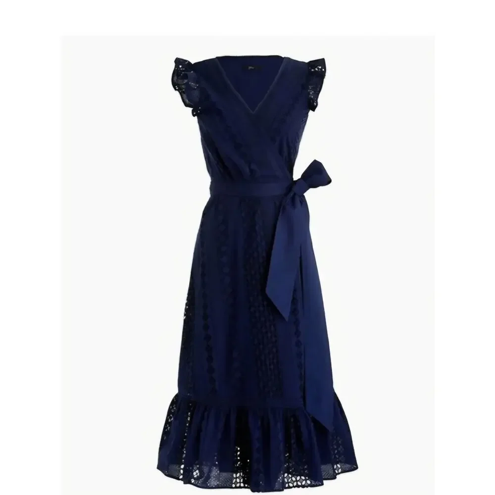 J Crew Navy Blueall Over Eyelet Wrap Dress Size 12